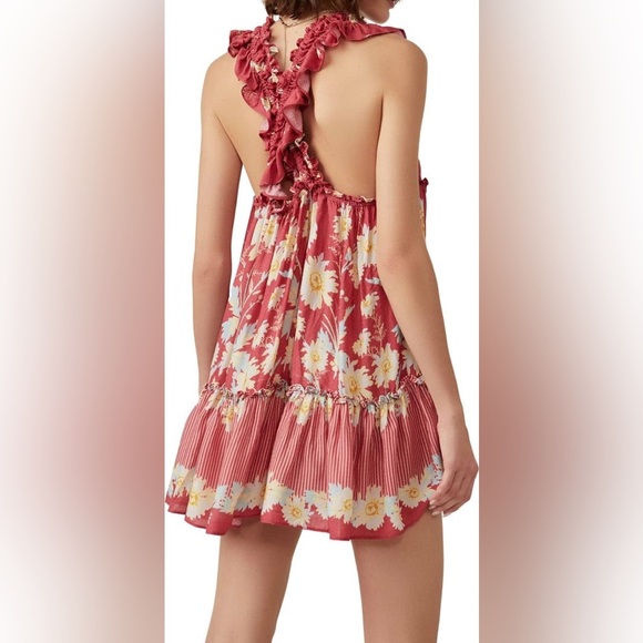 Free People Red Floral Ruffle Tier Mini Dress - Picture 7 of 9